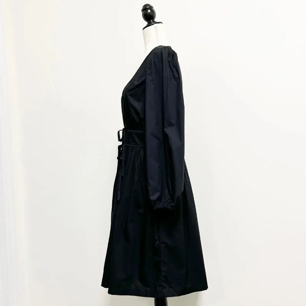 J Crew Black V Neck Long Puff Sleeve Pleated Bows Gretchen Dress 4T 4 Tall NWT - Picture 4 of 10